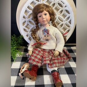 Julie Good Kruger “Cassidy” Doll with Boyds Bear Red and Cream Outfit